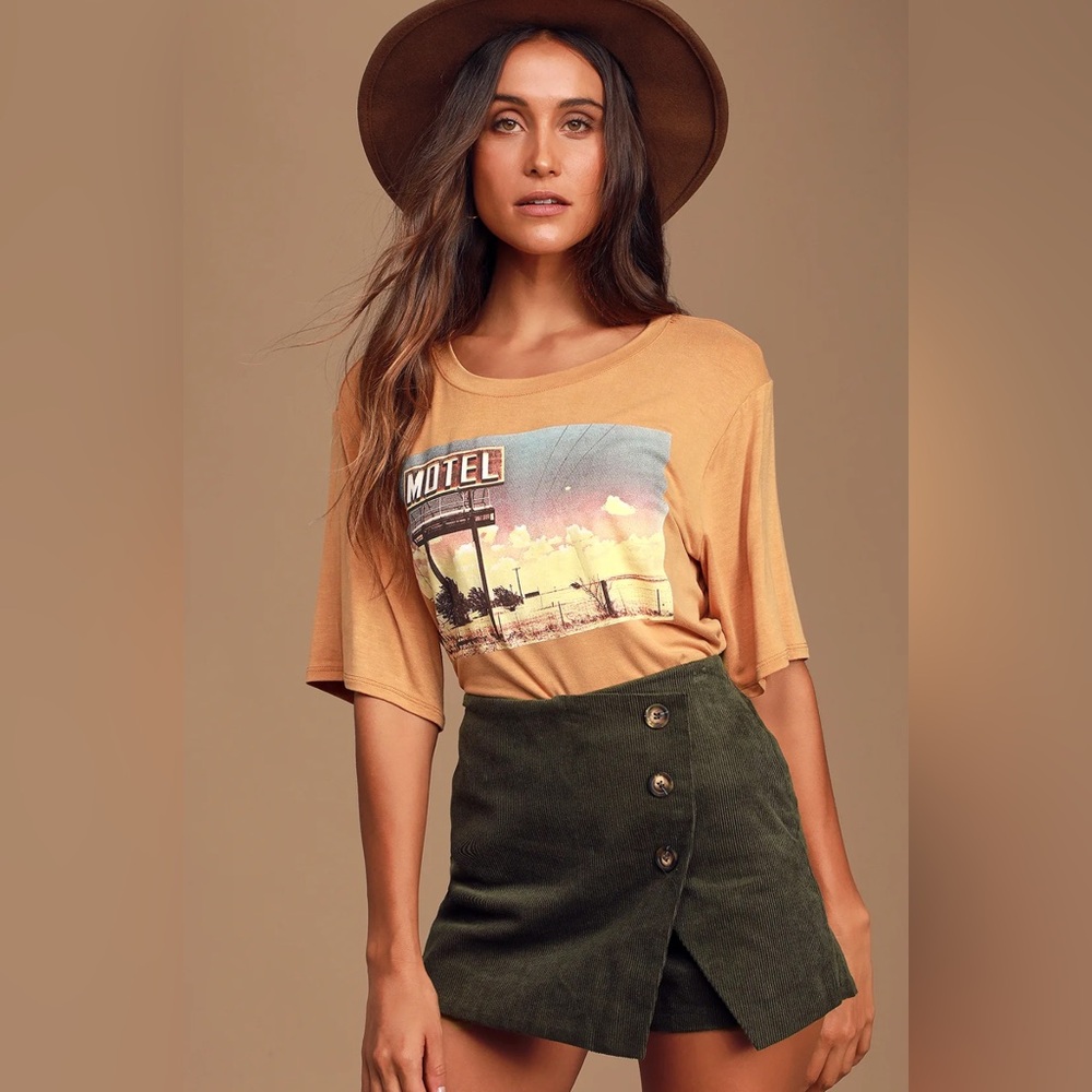 Road to Love Olive Green Corduroy Button-Front Skort